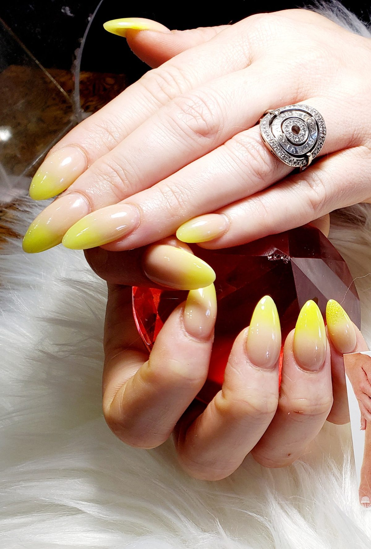 Neon yellow ombre almond nails
